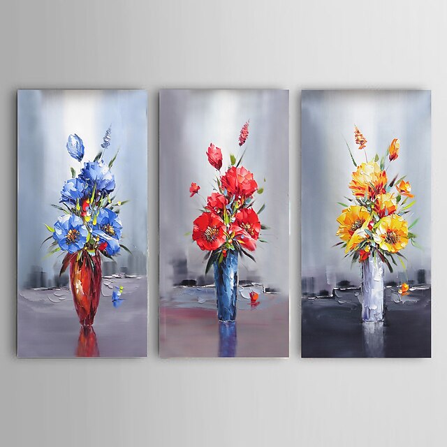  Peinture à l'huile Hang-peint Peint à la main - Nature morte / A fleurs / Botanique Pastoral / Moderne Toile / Trois Panneaux