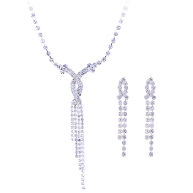  Mulheres Zircônia Cubica Conjunto de jóias - Prata de Lei, Zircão, Imitações de Diamante Incluir Colar / Brincos Branco Para Casamento Festa / Prateado / Colares