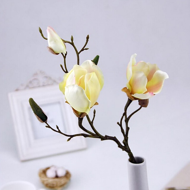  1 Gren Silke Magnolia Bordblomst Kunstige blomster