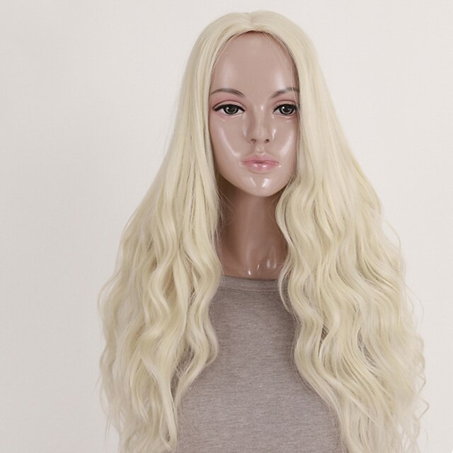  Synthetic Wig Wavy Wavy Wig Blonde Long Blonde Synthetic Hair Women's Middle Part Blonde