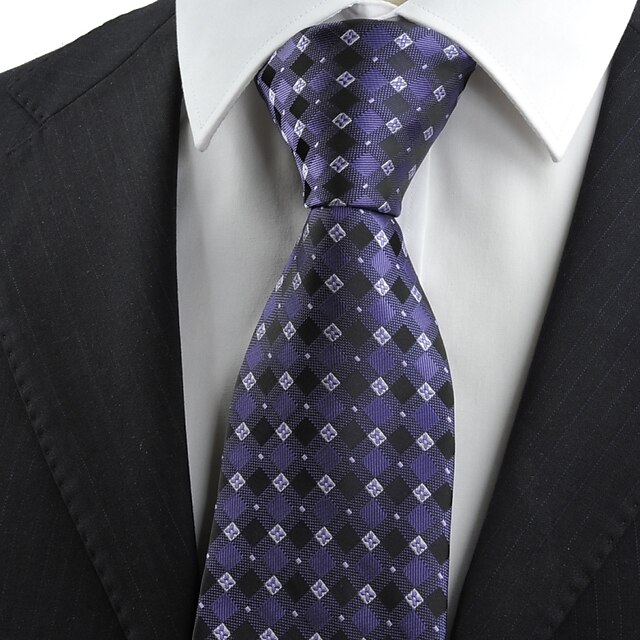  Purple Black Flora Checked Classic Men's Tie Necktie Wedding Holiday Gift KT0070