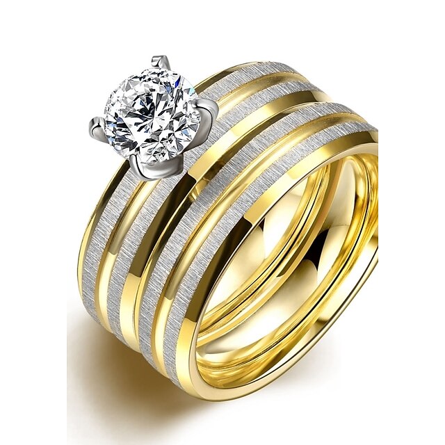  Ringe Modisch Hochzeit / Party / Alltag / Normal Schmuck Zirkon / Titanstahl / vergoldet Paar Eheringe 1 Set,6 / 7 / 8 / 9 Goldfarben