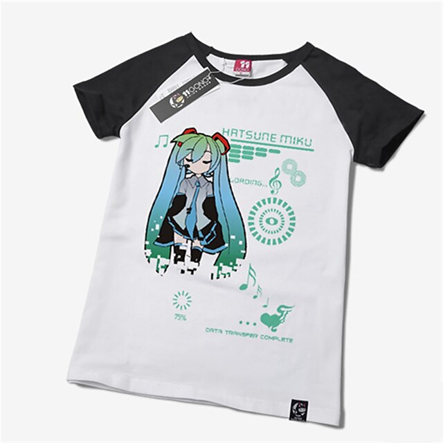  مستوحاة من Vocaloid Hatsune Miku أنيمي أزياء Cosplay ياباني تأثيري تي شيرت طباعة كم قصير T-skjorte من أجل رجالي نسائي