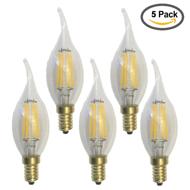  KWB 5pçs Lâmpadas de Filamento de LED 600 lm E14 C35 6 Contas LED COB Impermeável Decorativa Branco Quente 220-240 V / 5 pçs / RoHs
