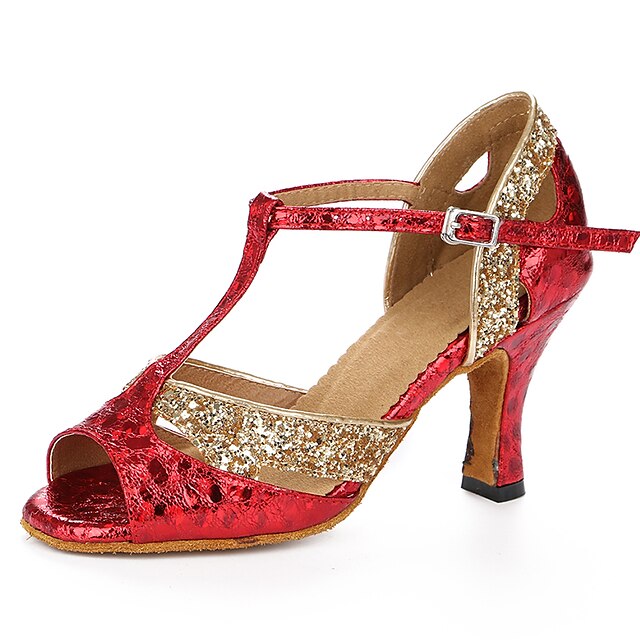  Women‘s Dance Shoes Leatherette Leatherette Salsa Sandals Stiletto Heel Performance Red Customizable