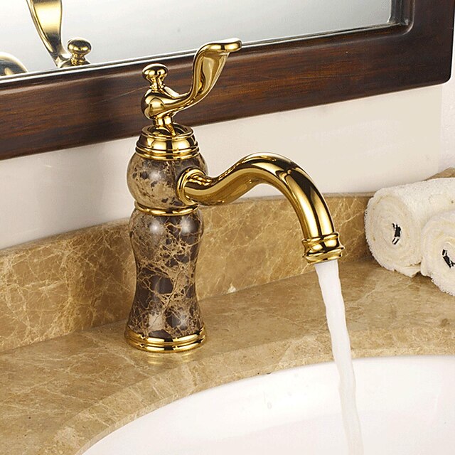 Bathroom Sink Faucet - Standard Ti-PVD Centerset Single Handle One HoleBath Taps / Brass