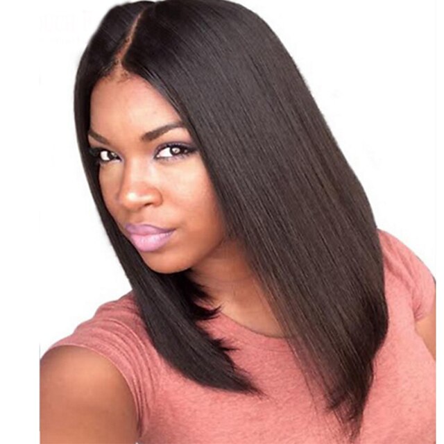  Emberi haj Csipke eleje Paróka Egyenes 130% Sűrűség 100% kézi csomózású Afro-amerikai paróka Természetes hajszálvonal Rövid Közepes Női