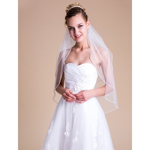  Two-tier Wedding Veil Elbow Veils with Rhinestone 31.5 in (80cm) Tulle