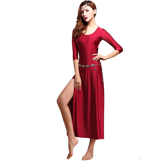  Belly Dance Dresses Women's Training Chinlon Draped 2 Pieces 3/4 Length Sleeve Natural Dress / Shorts M:123cm/L:125cm