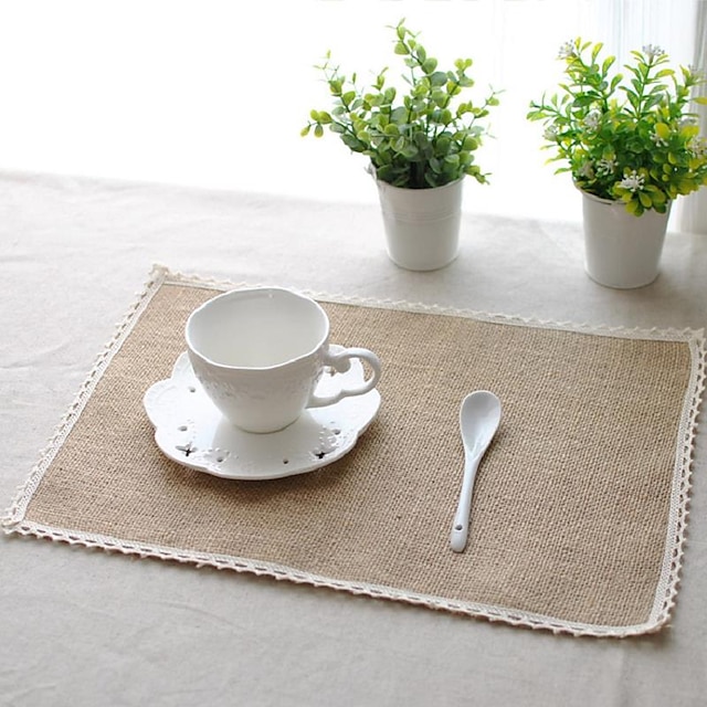  Square Solid Placemat , Linen Material Table Decoration 6