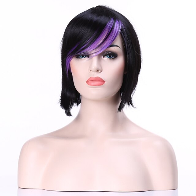  Perruque Synthétique Femme Droit Bob Coupe Carré Cheveux Synthétiques Violet Perruque Sans bonnet Violet hairjoy