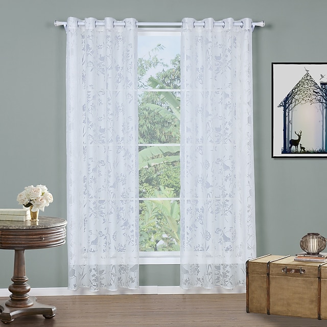  Sheer Curtains Shades Living Room Solid Colored Polyester Jacquard