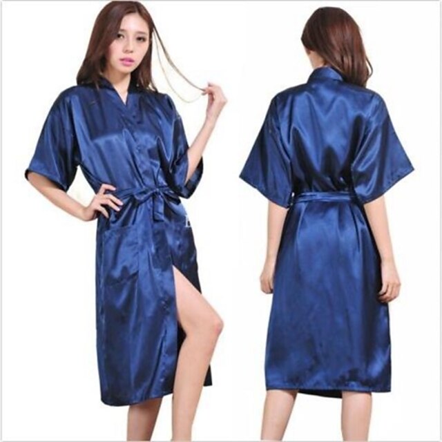  m Dame Seidensatin-Pyjama-Wäsche Sleepwear-Kimonokleid Nachthemd langes Gewand