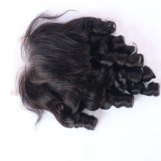  סגירת תחרת שיער אדם מתולתלת קופצנית פלומת שיער