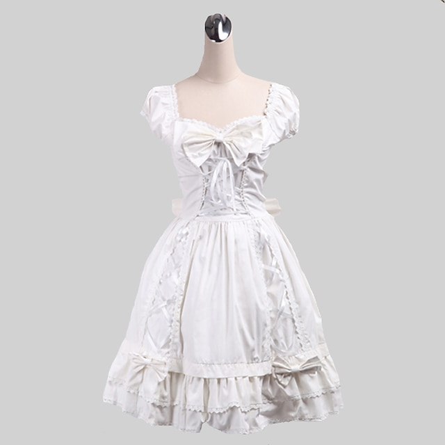  Lolita Vacation Dress Dress Women's Girls' Cotton Japanese Cosplay Costumes Plus Size Customized White Ball Gown Solid Colored Sleeveless Medium Length