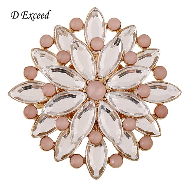  D Exceed Pink Round Alloy Silver Plated Brooches Pins Acrylic Beads Inlaid Jewelry Accessories Brooches Pins