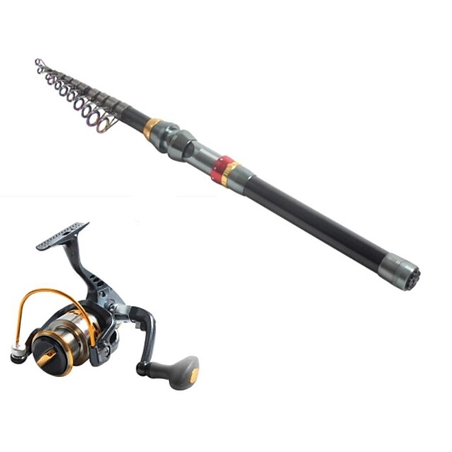  Telespin Rod Fishing Rod Fishing Rod and Reel Combo Telespin Rod 360 cm Carbon Telescopic Medium Light (ML) Sea Fishing