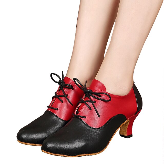  Hombre Mujer Zapatos de baile Zapatos de Baile Latino Oxford Tacones Alto Zapatilla Fruncido / Con Cordón Tacón Cubano No Personalizables Negro y Rojo / Negro / Rojo / Interior / Cuero