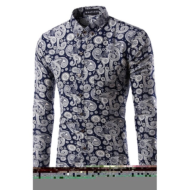  Men's Fashion Personality Cool Print Slim Fit Long Sleeve Shirt, Cotton/Polyester/Print