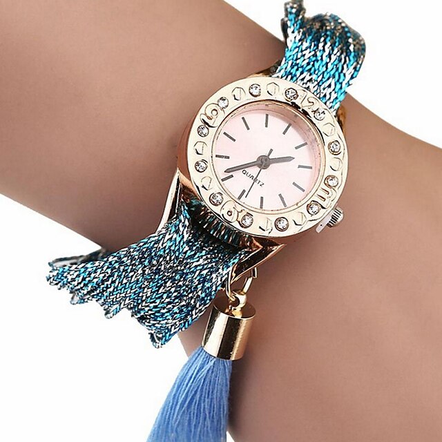  Damen Modeuhr Armband-Uhr Quartz Stoff Band Blau Braun Khaki
