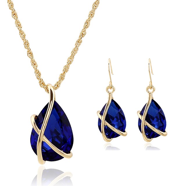  Women's Crystal Jewelry Set Pendant Necklace Pear Cut Solitaire Teardrop Ladies Work Casual Fashion Vintage Cute Earrings Jewelry White / Red / Blue For Party Special Occasion Anniversary Birthday