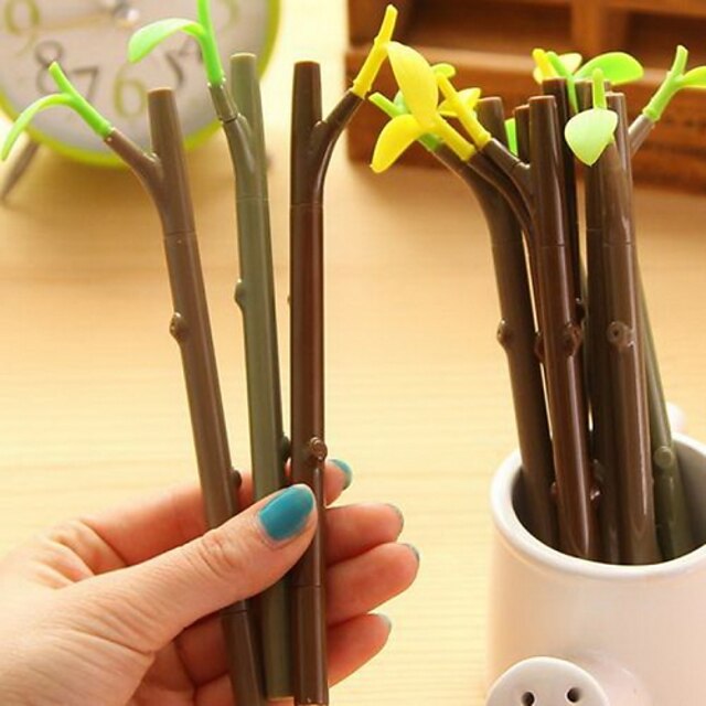  Leaves Dustproof Plug Black Ink Branch Gel Pen(1 PCS Random Color)