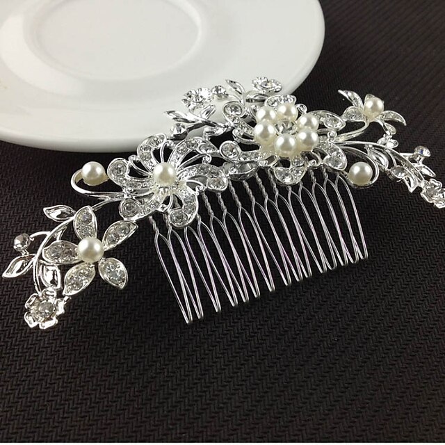  女性用 コーム 用途 結婚式 パーティー クリスタル 人造真珠 イミテーションダイヤモンド シルバー