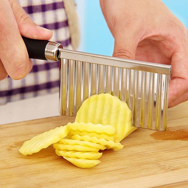  cortador de patatas herramienta de filo ondulado cortador de patatas fritas de acero inoxidable herramienta de corte de hoja dentada