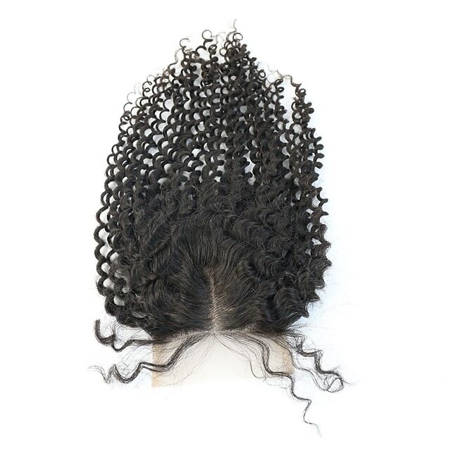  Brazilian Hair Kinky Curly 3.5X4 inch Swiss Lace Closures Middle Part Free Part Closure
