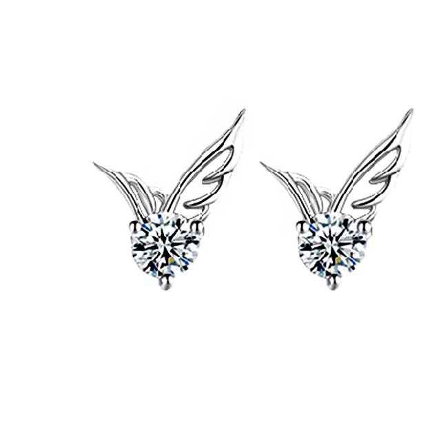  Women's Crystal Stud Earrings Wings Angel Wings Ladies Fashion bridesmaid Cute Sterling Silver Crystal Silver Plated Earrings Jewelry Silver For Party Wedding Casual Daily Masquerade Engagement Party