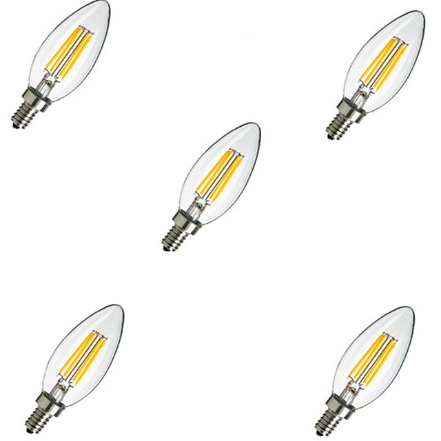  5pçs 2 W Lâmpadas de Filamento de LED 220 lm E14 C35 4 Contas LED LED de Alta Potência Decorativa Branco Quente Branco Frio 220-240 V / 5 pçs / RoHs / CCC