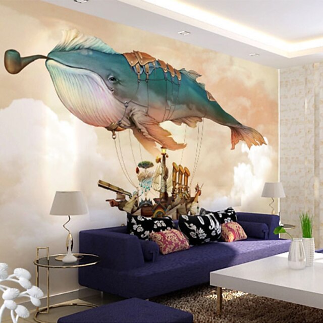  fényes bőr hatás nagy freskót tapéta rajzfilm bálna art fali dekoráció tapéta