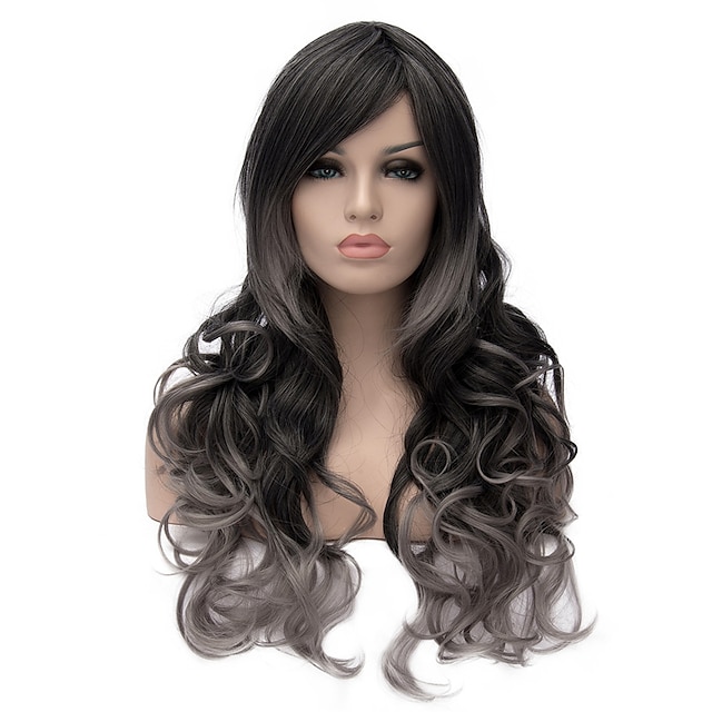  Synthetic Hair Wigs Wavy Capless Long Gray