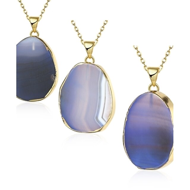  Women's Crystal Moonstone Pendant Necklace Agate Copper Gold Plated Blue Necklace Jewelry 1pc For Party Daily