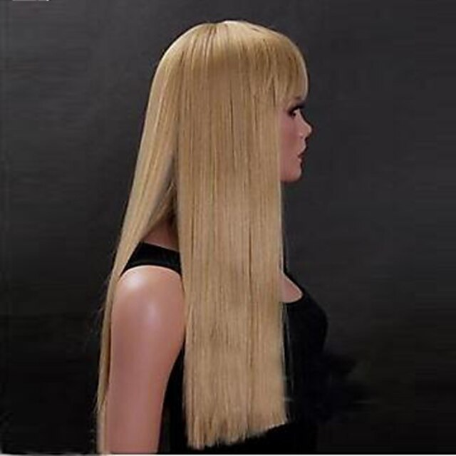 Perruque Synthétique Droit Droite Perruque Blond Long Jaune doré Cheveux Synthétiques 25 pouce Femme Blond