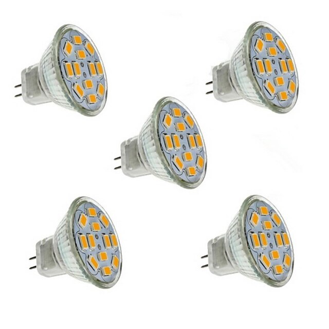  1.5 W LED-spotpærer 130-150 lm GU4(MR11) MR11 12 LED perler SMD 5730 Dekorativ Varm hvit 12 V / 5 stk. / RoHs