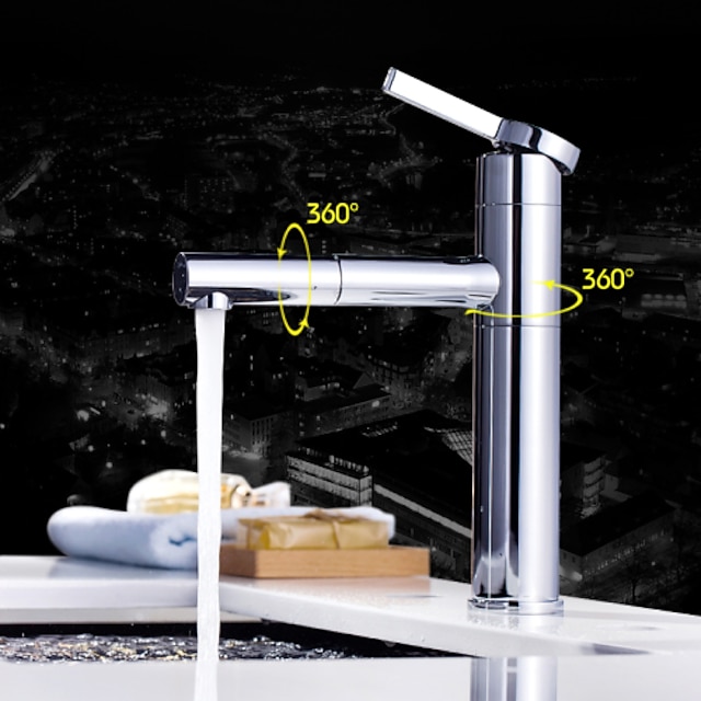  Bathroom Sink Faucet - Pullout Spray / Rotatable Chrome Deck Mounted Single Handle One HoleBath Taps