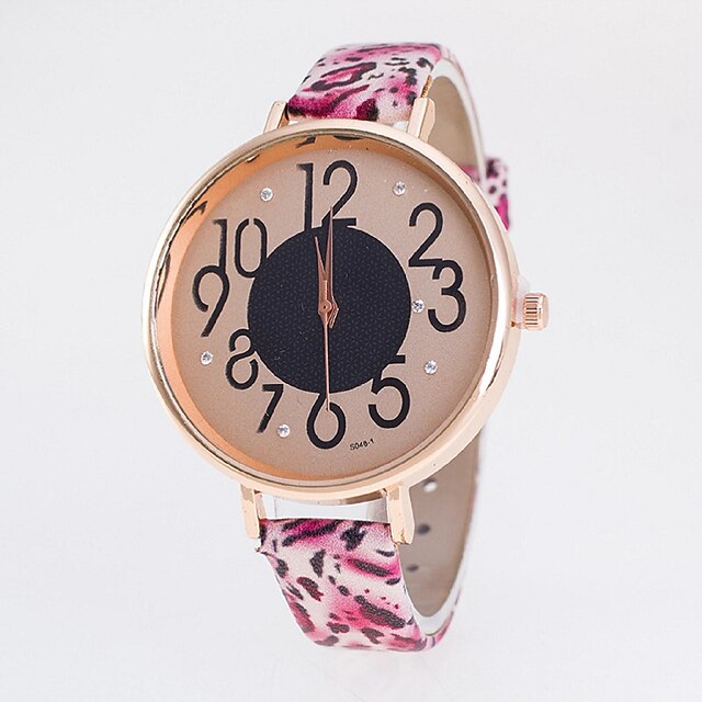  Damen Uhr Armbanduhr Quartz Gestepptes PU - Kunstleder Mehrfarbig Armbanduhren für den Alltag Analog Leopard Modisch Schwarz Purpur Rot