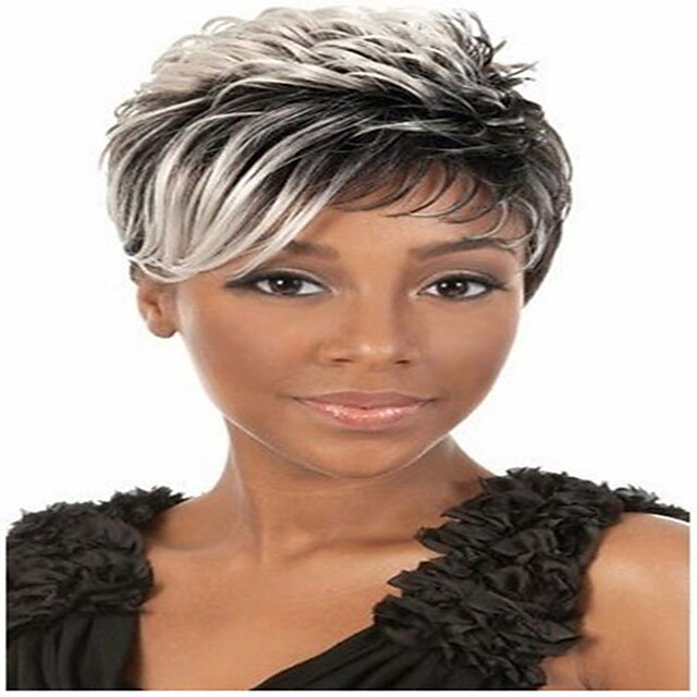  Synthetische Perücken Glatt Locken Locken Gerade Perücke Kurz Grau Synthetische Haare 6 Zoll Damen Afro-amerikanische Perücke Grau Haarvergnügen