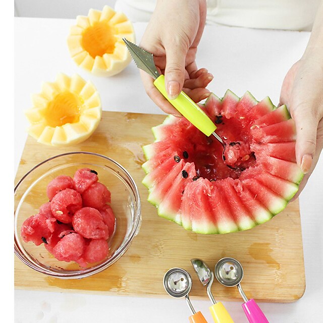  2in1 Stainless Steel Fruit Balls Corrugated Carve Patterns Knife Random Color