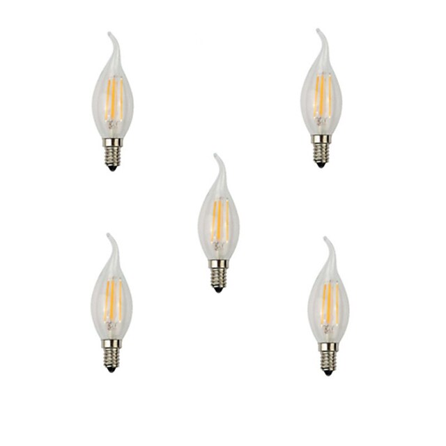  5pcs 4 W 360 lm E14 Ampoules à Filament LED C35L 4 Perles LED COB Décorative Blanc Chaud / Blanc Froid 220-240 V / 5 pièces / RoHs