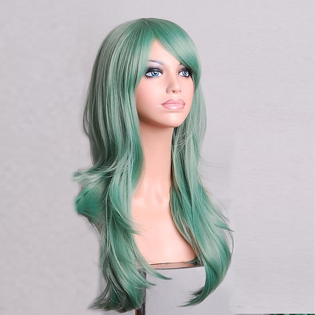  Cosplay Costume Wig Synthetic Wig Curly Natural Wave Minaj Natural Wave Asymmetrical Wig Medium Length Long Green Synthetic Hair Women's Natural Hairline Green