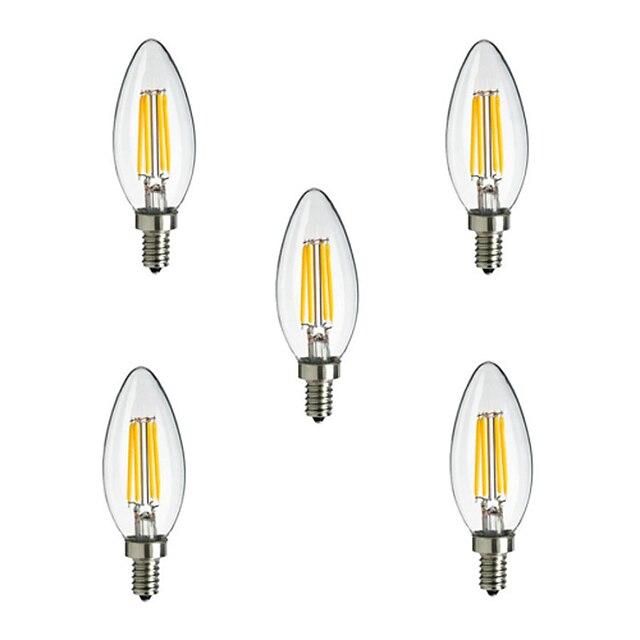  HRY 5pçs 2.5 W Lâmpadas de Filamento de LED 250 lm E14 CA35 4 Contas LED LED de Alta Potência Decorativa Branco Quente Branco Frio 220-240 V / 5 pçs / RoHs / CCC