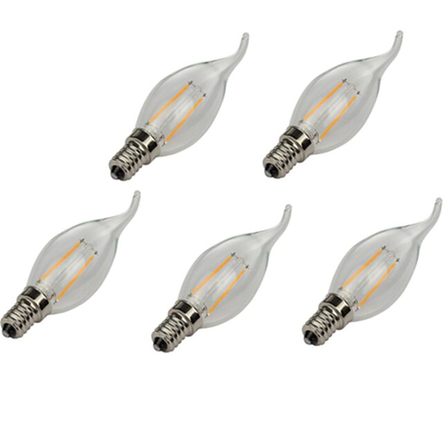  5pcs 2 W LED žárovky s vláknem 180 lm E14 C35L 2 LED korálky High Power LED Ozdobné Teplá bílá Chladná bílá 220-240 V / 5 ks / RoHs / CCC