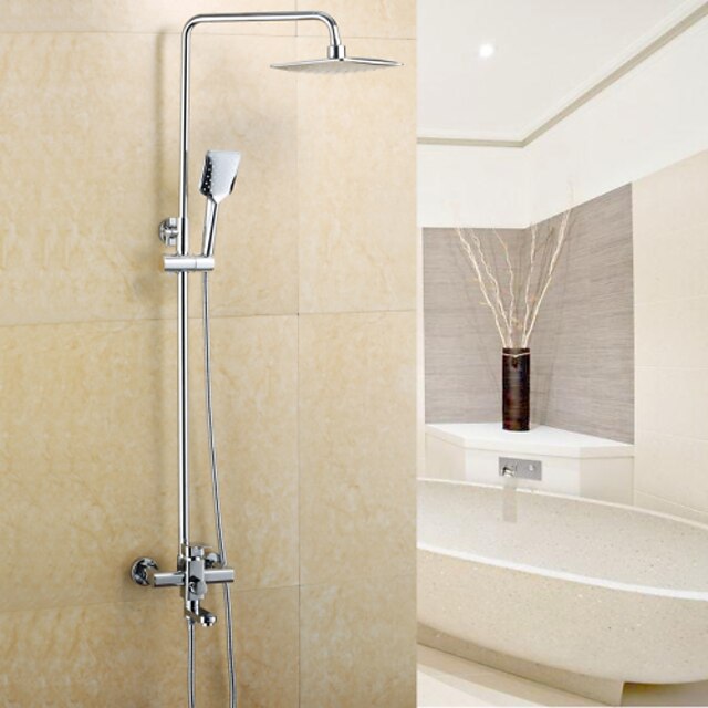  Dusjkran Sett - Hånddusj Inkludert Regndusj Moderne Krom Centersat Keramisk Ventil Bath Shower Mixer Taps / Messing / Enkelt håndtak To Huller