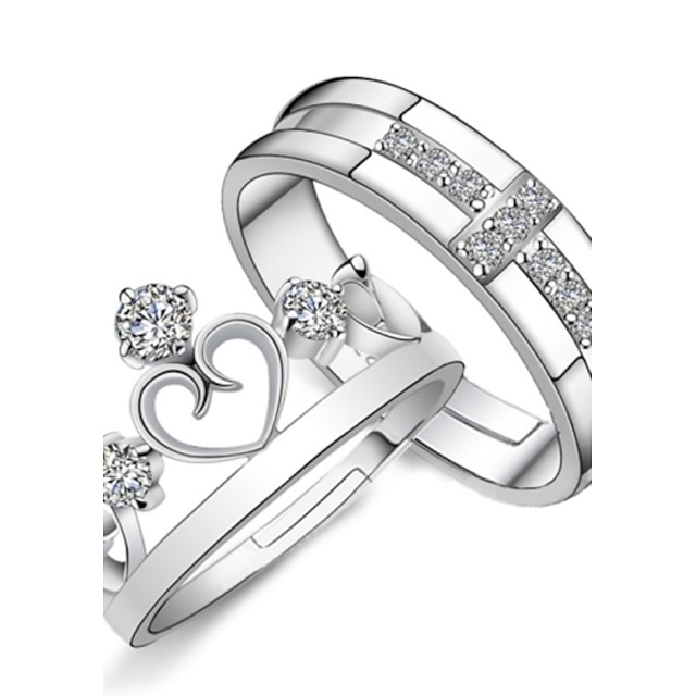  Parringar Silver Sterlingsilver Bergkristall Silver Kors Hjärta Krona damer Mode Brudkläder 2st / Förlovningsring