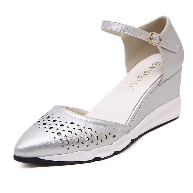  Women's Sandals Wedge Heel Pointed Toe Casual Dress Office & Career Buckle PU Summer Black / Silver