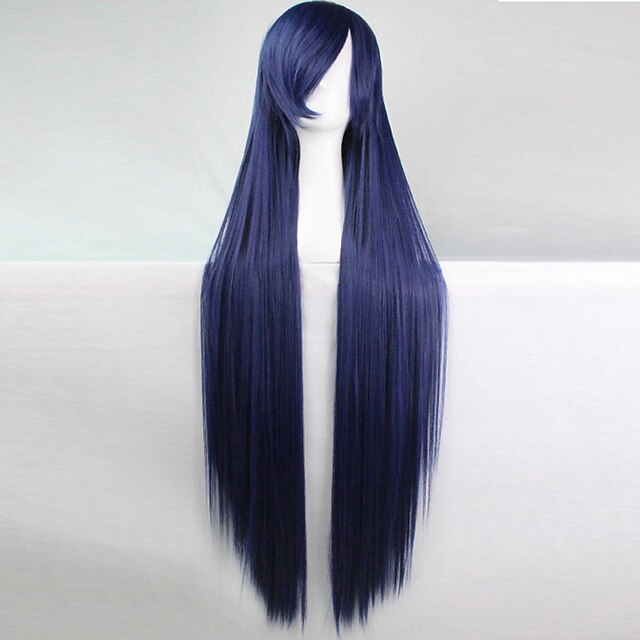  Perucas de Cosplay Perucas sintéticas Perucas de Fantasia Liso Reto Com Franjas Peruca Longo Azul Cabelo Sintético Mulheres Parte lateral Azul