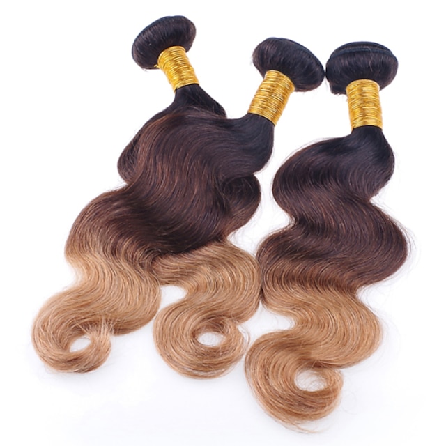  3 csomag Brazil haj Hullámos haj Klasszikus Szűz haj Ombre 12-26 hüvelyk Ombre Emberi haj sző Human Hair Extensions / 10A