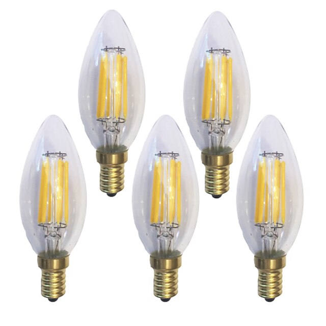  KWB 5pcs 6 W Ampoules à Filament LED 600 lm E14 C35 6 Perles LED COB Imperméable Décorative Blanc Chaud 220-240 V / 5 pièces / RoHs / CE
